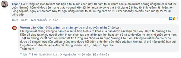 Những dòng comment chia sẻ về cách giảm run tay của cô Cơ với bạn bè trên facebook